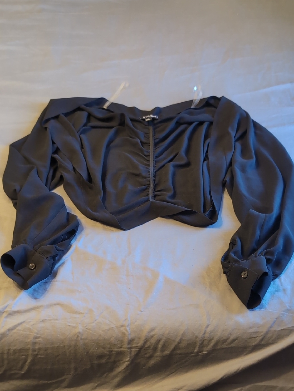 Ruched Front Long-Sleeve Black Bolero